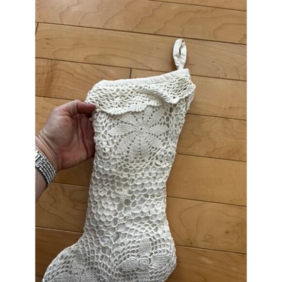 White Christmas crochet handmade knit stocking, Grandma core, vintage - Picture 3 of 6